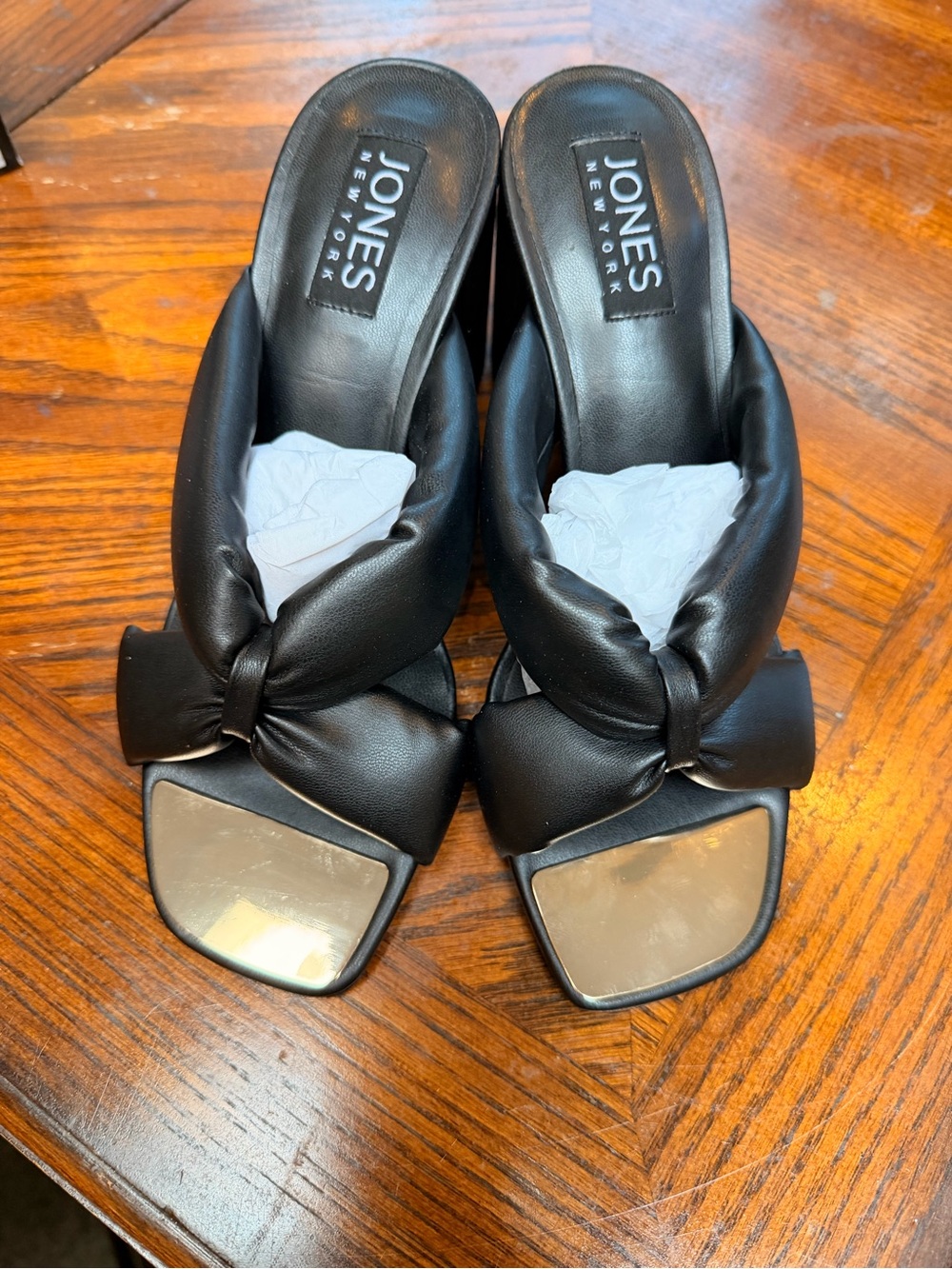 Jones New York Black Knotted Slide Mules
